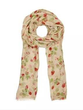 Patricia Nash Cream Scarf with Red & Green Strawberry Print NWT